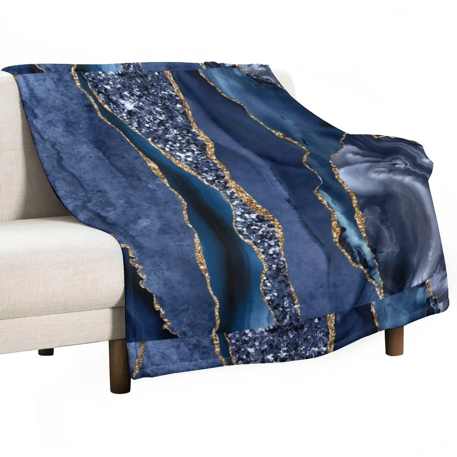 

Abstract Blue and Gold Glitter Modern Geode Agate Design Throw Blanket Beautiful Blankets Large Blanket