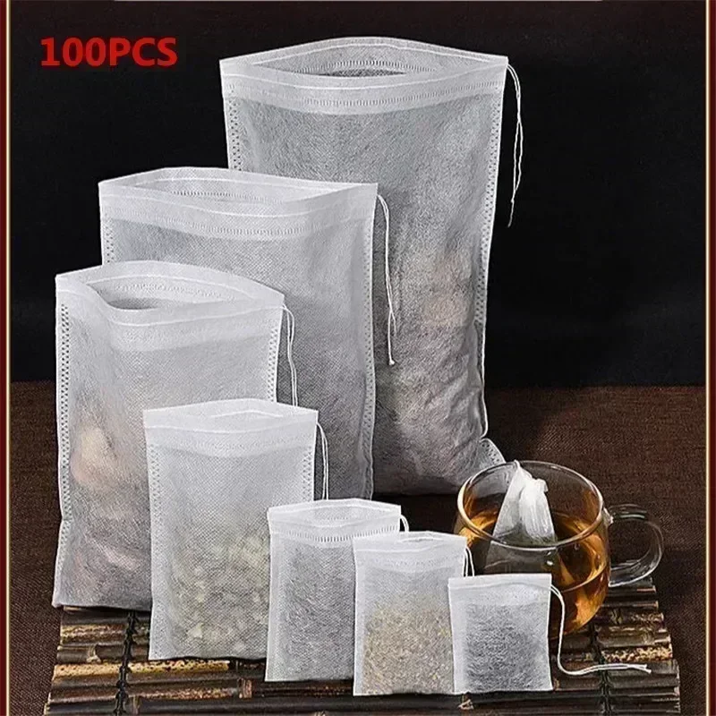 100pcs Disposable Tea Bags with String Heal Seal Non-woven Fabric TeaFilter Bag For Herb Loose Tea Teaware Spice Filter Bag disposable tea bags disposable tea filter bags