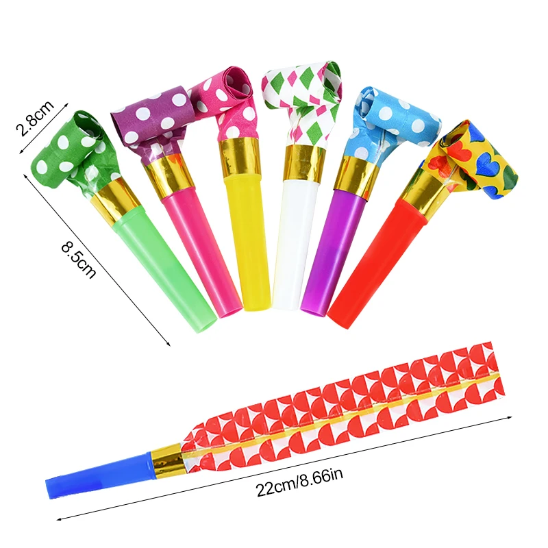 Colorful Blowout Whistle Blow Roll Toy Kids Birthday Party Favors Gifts Cheer Props Pinata Filler Baby Shower Supplies 10/100PCS