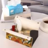 Leather Tissue Holder Oil Painting Tissue Box Bedroom Kitchen Storage Box Napkin Holder For Home Office Desk Decoration 5