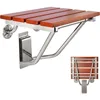 Folding Shower Seat and Bench Wall Mounted Shower Stool Collapsible for Inside Shower Bathroom Bathtub 350lb Capacity Teak Wood 1