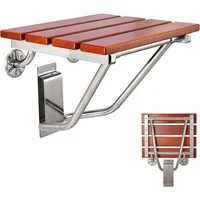 Folding Shower Seat and Bench Wall Mounted Shower Stool Collapsible for Inside Shower Bathroom Bathtub 350lb Capacity Teak Wood 1