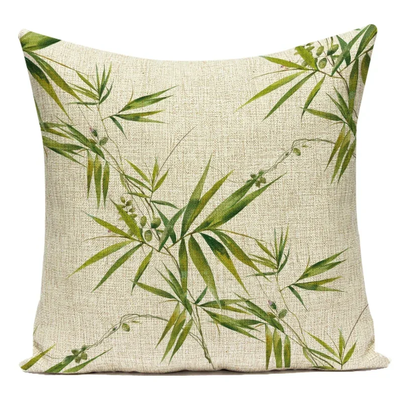 Nordic Bamboo Leaves Decorative Cushion Cover - Fresh Green Home and Sofa Accent