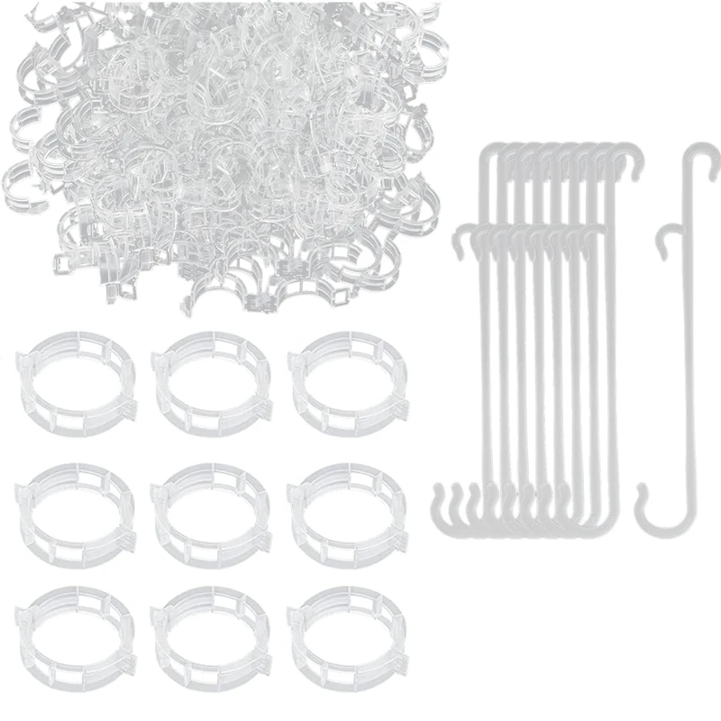 

250 Pcs Tomato Clips, Plant Support Clips and J Tomato Hooks, Plastic Trellis Clips Vegetable Cages Vine Garden Clips