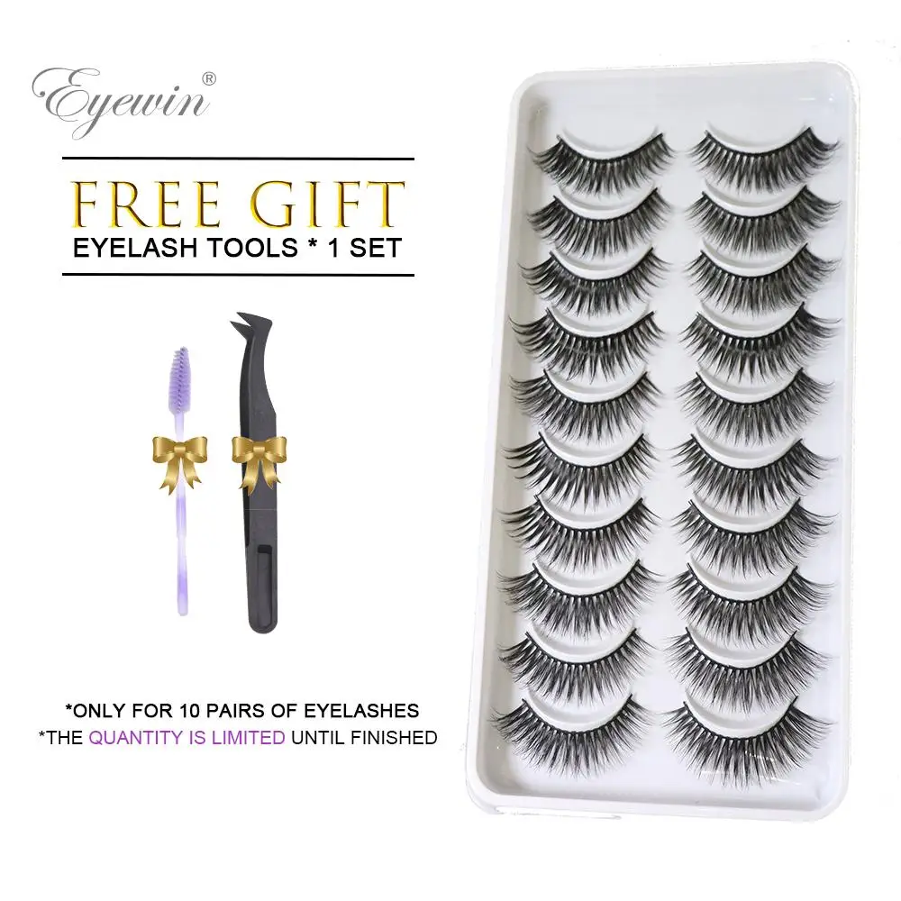 

10 pairs 3D False Mink Lashes + Free Tweezers Brush Eyelashes Beauty Makeup Kit Foxy Eye Lash Natural Wispy Fake Eyelash Bulk