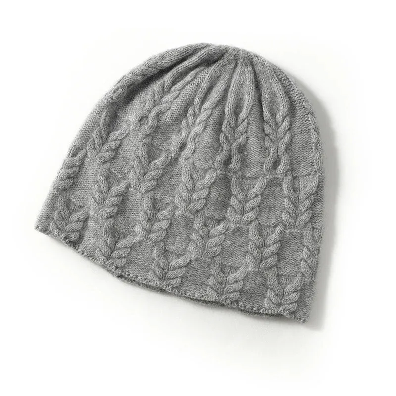 100%Cashmere Beanies Hat for Women Winter Autumn Soft Warm Luxury Cashmere Bonnet Fashion Flower Pattern Slouchy Skullies Cap 2