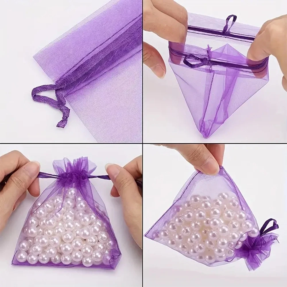 50 개/몫 7x9CM 9x12CM Organza 가방 Drawstring 쥬얼리 비즈 포장 가방 웨딩 파티 장식 선물 파우치