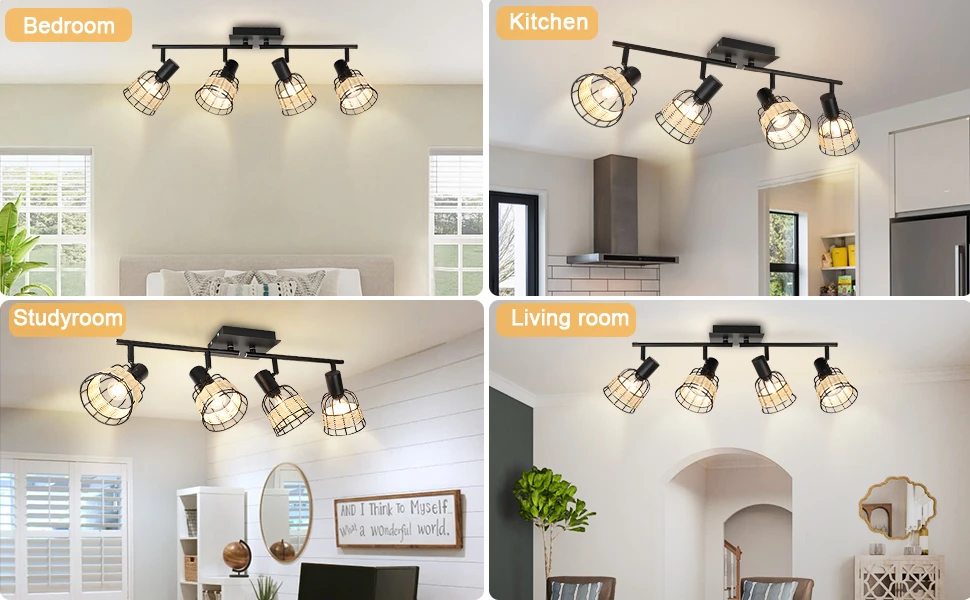 Description Picture 3 of itemDepuley LED 4-light Rattan Ceiling Spotlight Farmhouse Bamboo Track Lamp Woven Cage for Foyer Dining Room Balcony Kitchen