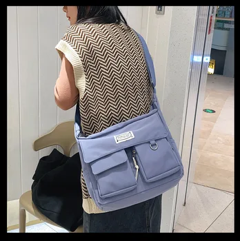 الكورية Ulzzang حقيبة ساعي المرأة الجديدة 2023 حقائب النايلون متعددة جيوب حقائب كروسبودي للنساء مدرسة كتاب حقيبة كتف الفتيات كيس 6
