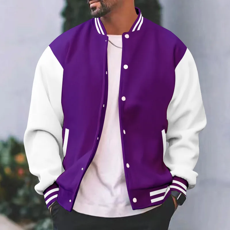 2023 New Arrival Fashion Bomber Jacket Fleece Men Rib Sleeve Cotton Casual Baseball Uniform Collar Coat Autumn And Winter