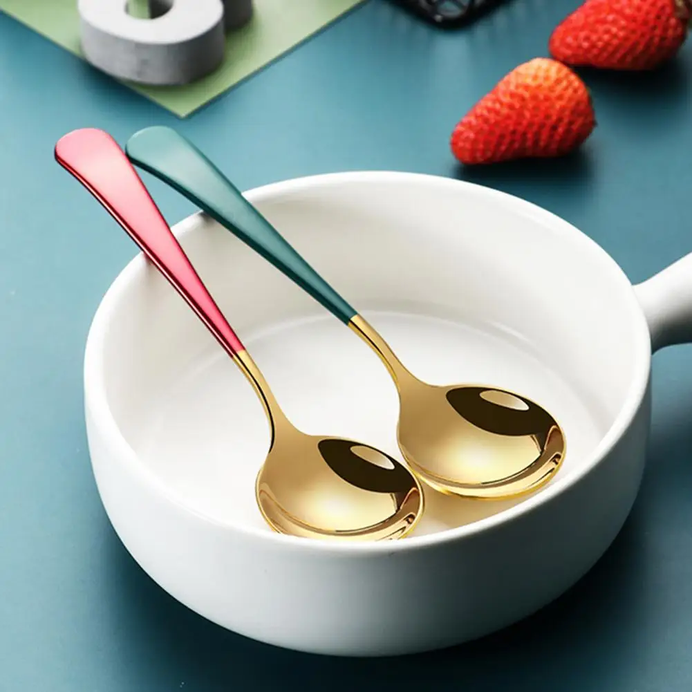 

Novel Design Spoon Durable Stainless Steel Dessert Spoon Set Rust-proof Serving Spoons for Home Kitchen Non-slip for Tableware