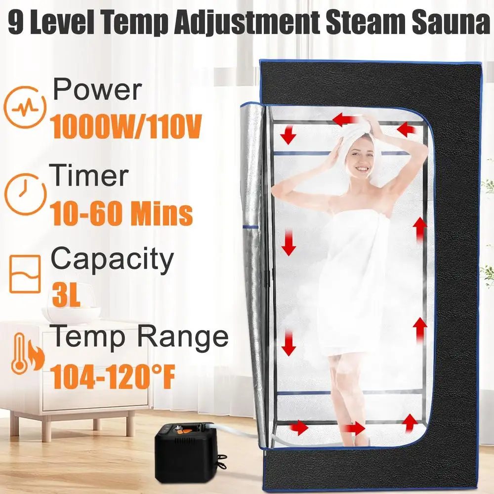 Portable Personal Steam Sauna Box Kit with 9 Temp Levels 3L Steamer Foldable Tent Remote Control 2