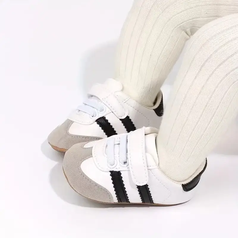 Infant Toddler Casual Sneakers - Fashion Minimalist Stripe Pattern, Non-Slip Rubber Sole Soft Fabric Insole Low Top PU Upper Dai