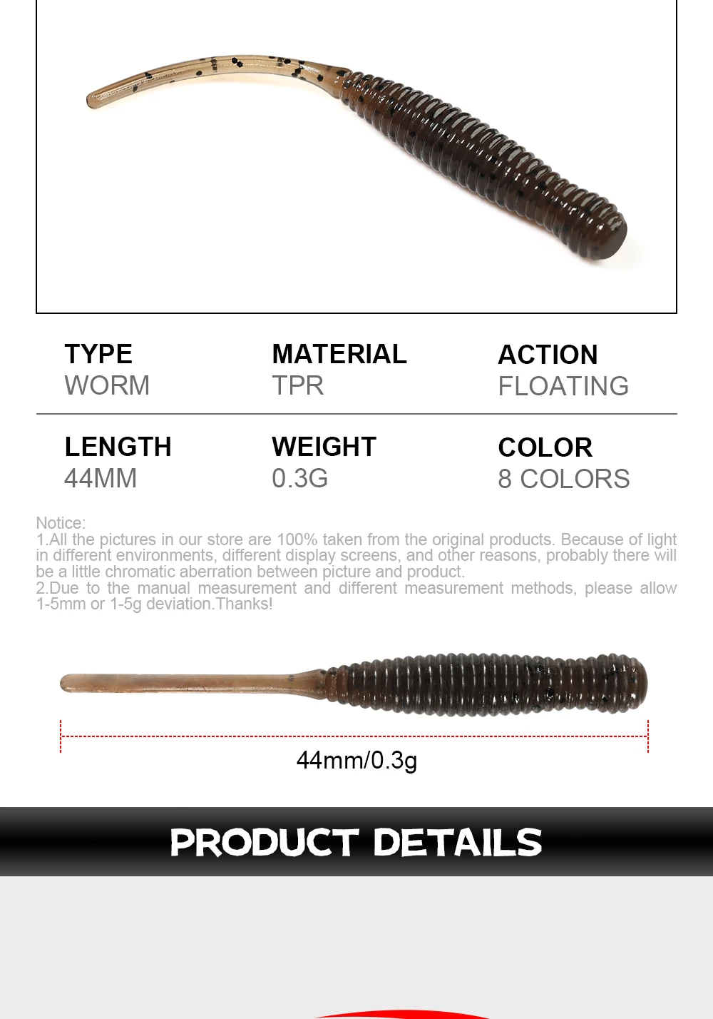 Spinpoler Einzigen Nadel Schwanz Wurm Micro 44mm Angeln Köder Ajing Kleine Rockfish Silikon Isca Künstliche Köder Leucht Jig 20pc – Detail 2