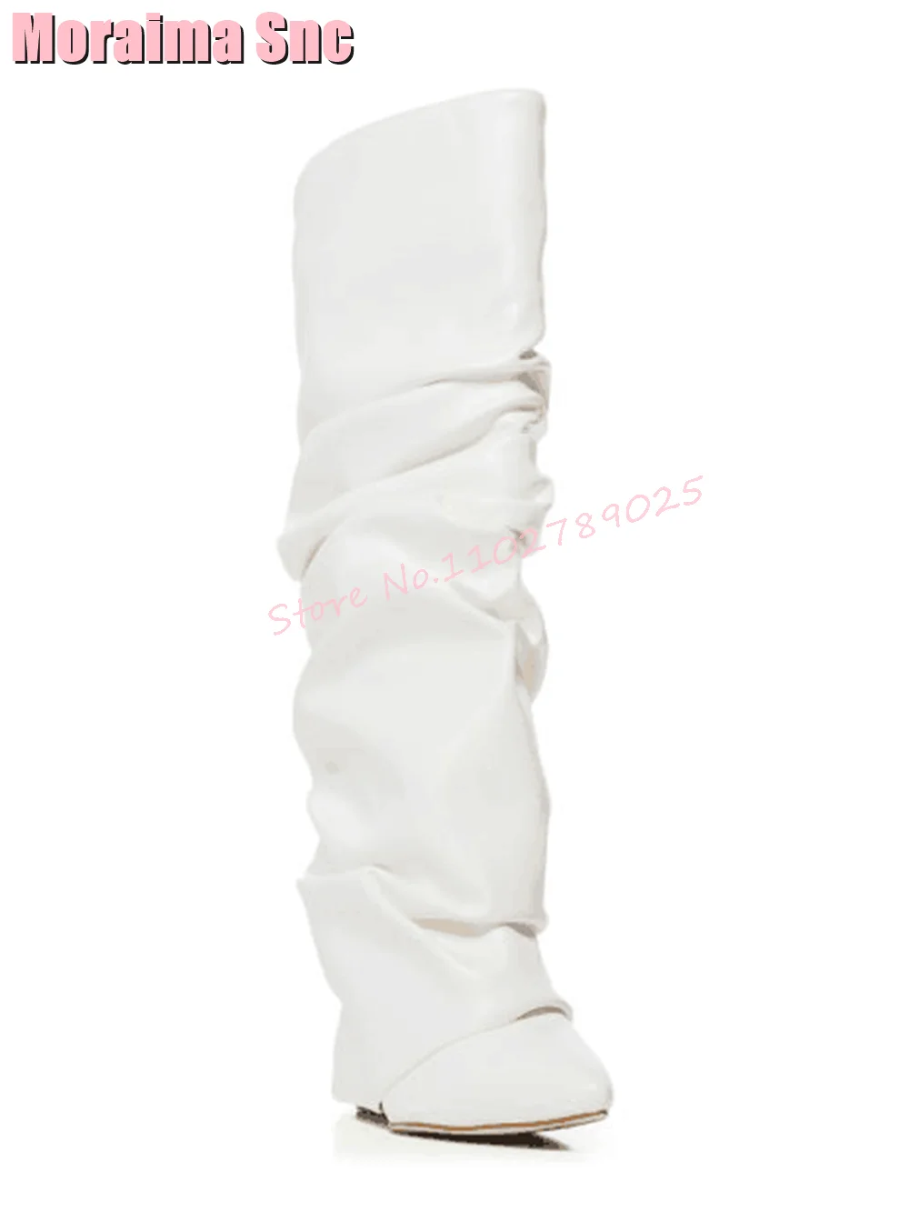 Pleated Pointed Toe Wedge Knee High Boots Silver Solid Slip On Women Long Boots Fashion Autumn Winter Runway 2023 Newest Casual