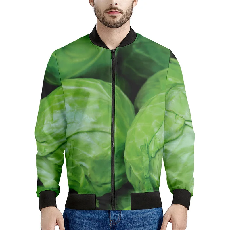 thumbnail image 1 of Chaqueta con cremallera y estampado 3D de hojas de repollo para hombre y mujer, sudadera informal holgada de manga larga, chaqueta bomber con cremallera para primavera y otoño, 1 of 5
