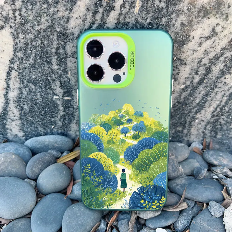 Frühlingslandschaft im Feld Handyhülle für iPhone 17 16 15 Pro Max Plus 14 12 11 13 Pro Max Mini Stoßfeste Laser-Rückabdeckung Funda – Detail 4