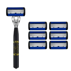 Unisex 6 - Layer Stainless Steel Safety Razor with 18 Replaceable Blades (1Shaver 6Blades)