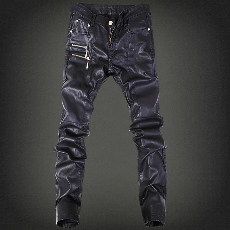 Men's Pu Leather Skinny Pants men trousers,leather pants,skinny pants