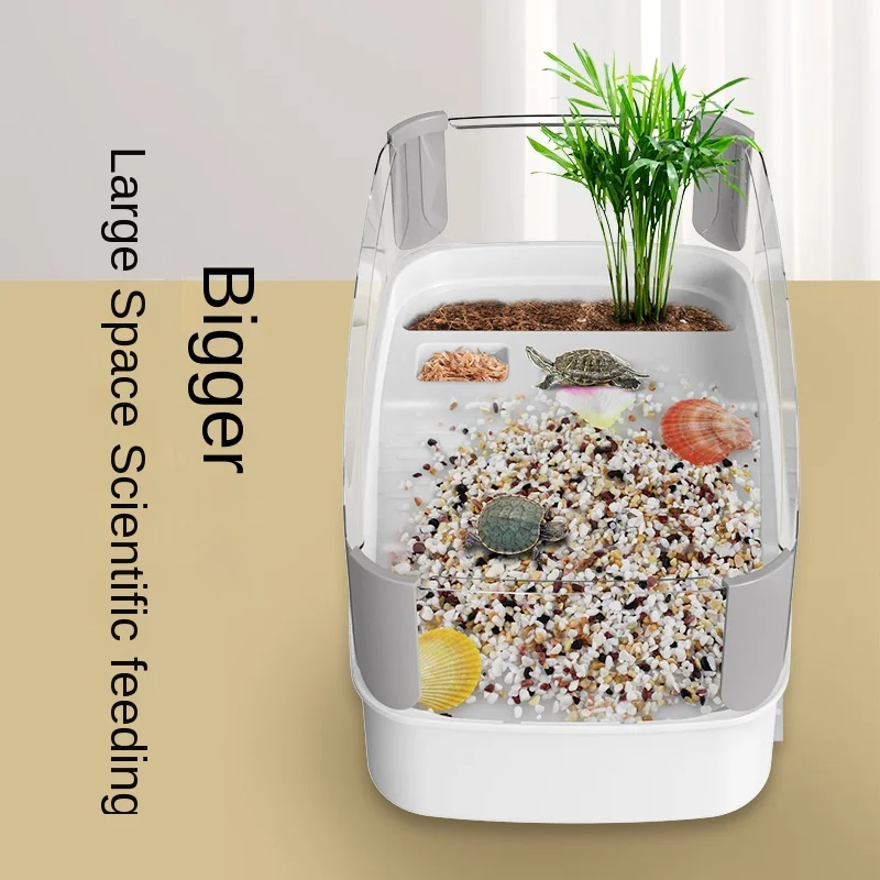 Turtle Tank Plastic Transparency Turtle Tank House With Areas To Breed Feed Swim Bask Indoor Enclosure Water Turtles Cage Reptile Habitat