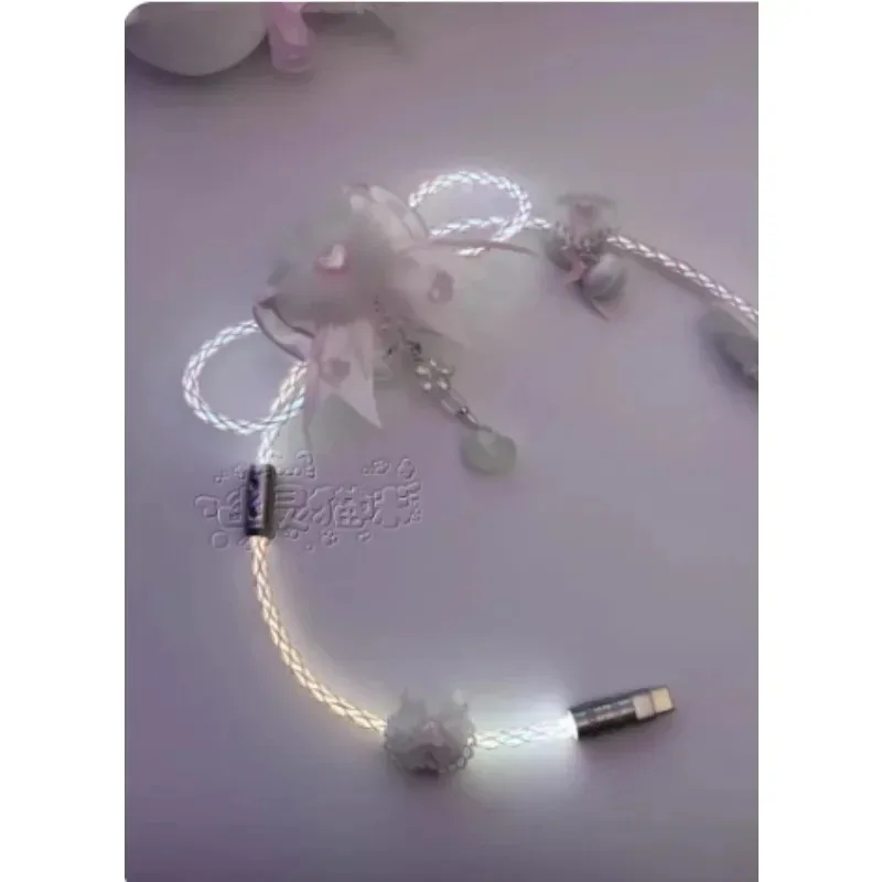 소녀 핑크 방출 빛 데이터 키보드 케이블 DIY 무거운 장인 정신 장식 항공 플러그 유형-C 맞춤형 키보드 케이블 선물