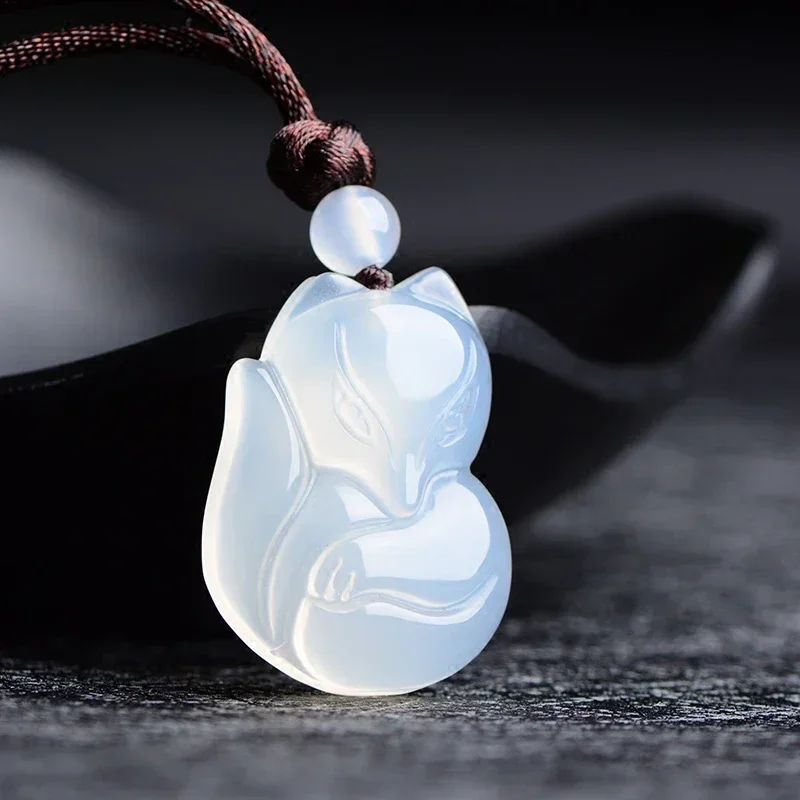 Jade Fox Necklace Pendant Natural Green White Chalcedony Chinese Fashion Charm Jewelry Carved Amulet Gifts for Women Men pendant necklace,jasper pendant,silver pendant