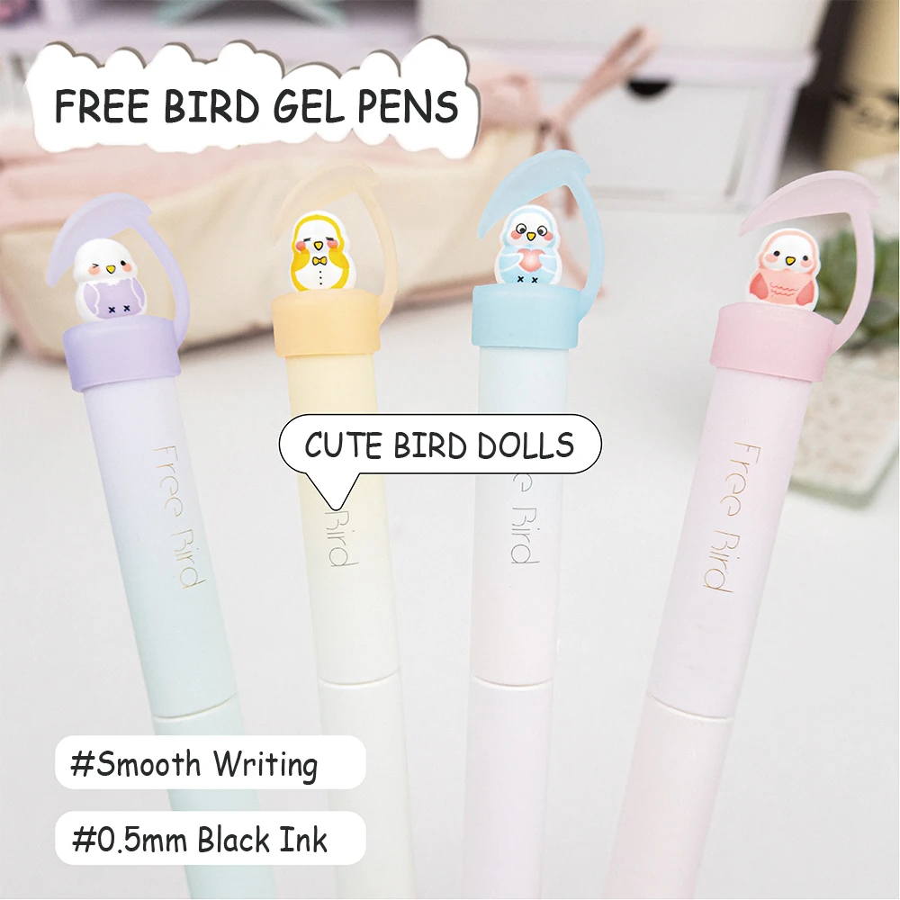 4 Pcs/Set Creative Rotating Bird Doll Gel Pen 0.5mm Black Funny Stress Relief Gel Ink Pens for Student School Office Stationery