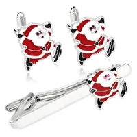 Creative Alloy Santa Claus Design Cufflinks Tie Clip Set for Men's Personalized Christmas Holiday Gift New Year Shirt Ornament 6
