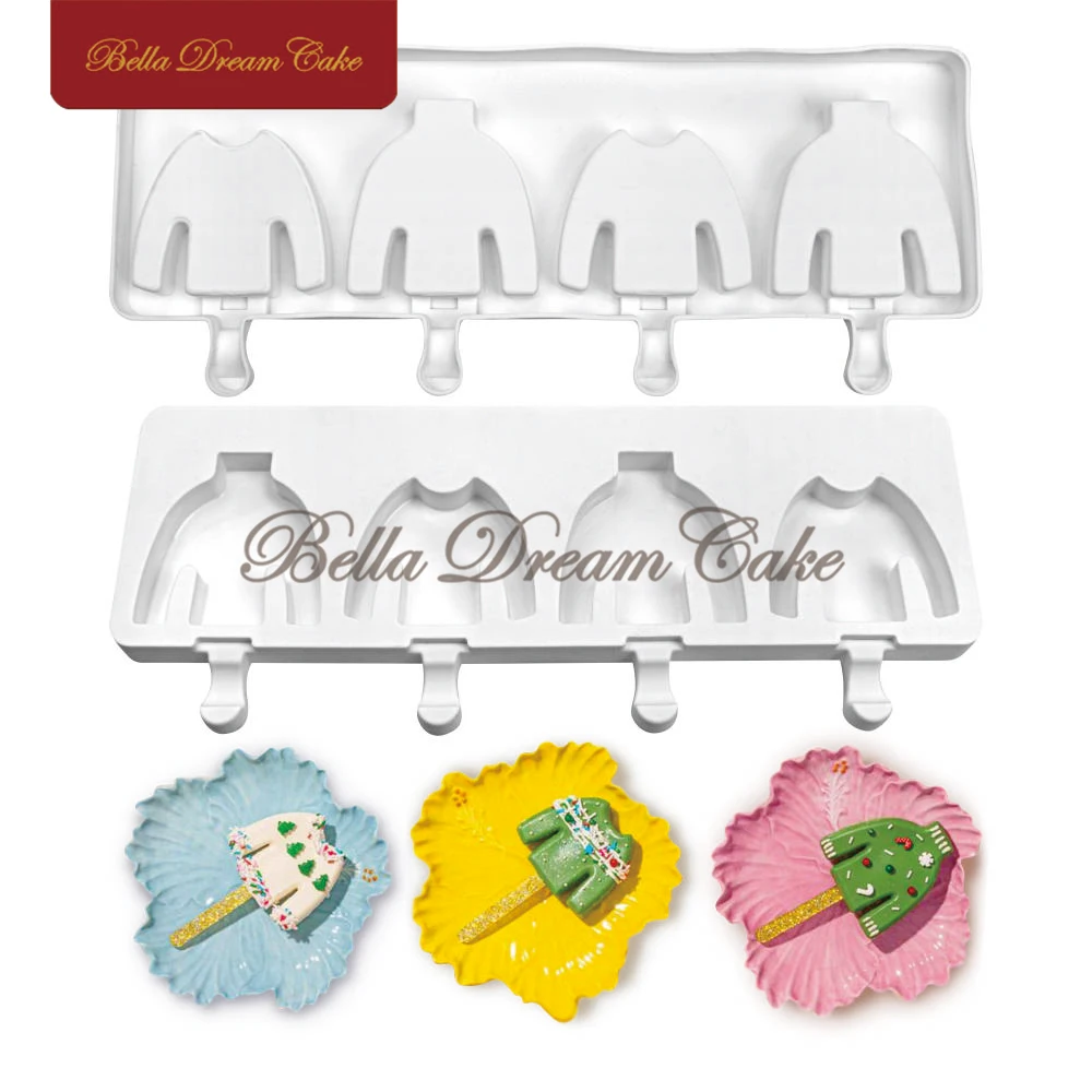 

4 Cavity Sweater Design Silicone Popsicle Mold Creative Chocolate Ice Cream Mould DIY Cakesicle Model Cake Decor Tools Bakeware
