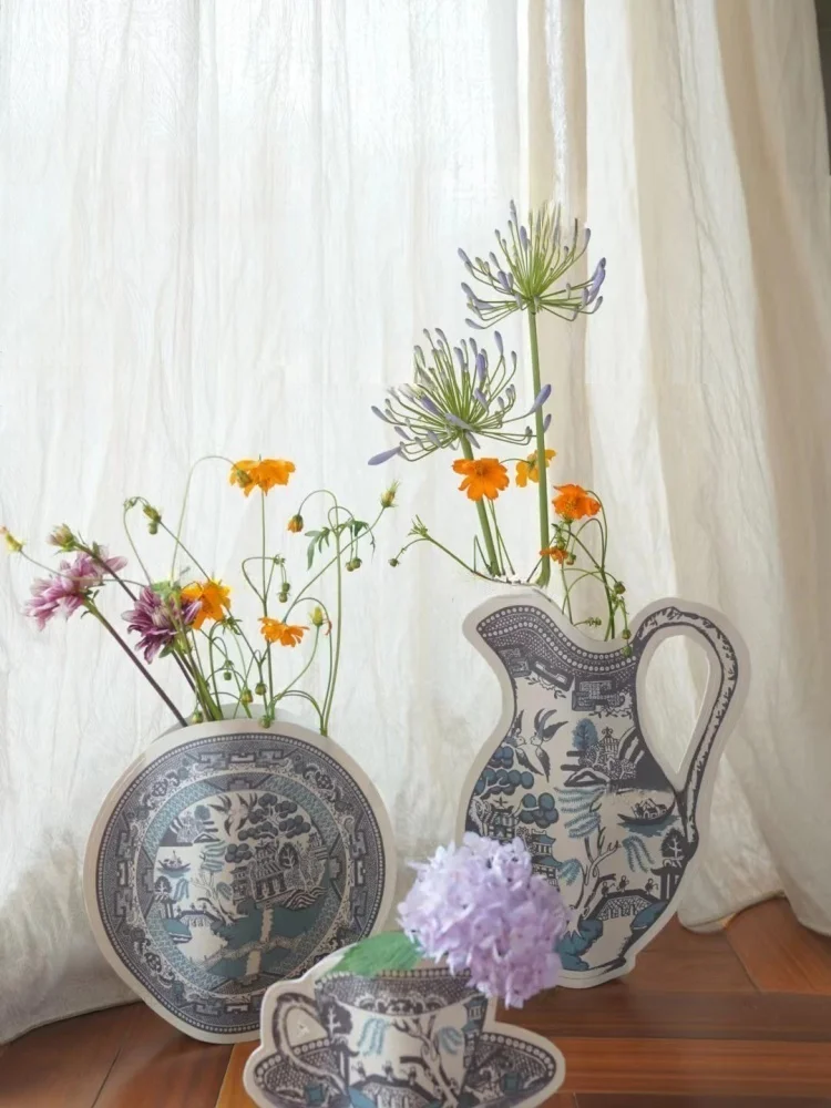Gusu paper painting new Chinese style vase set Oriental blue and white porcelain pattern gift simple 8