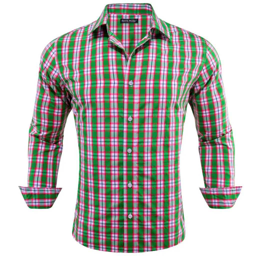 

Luxury Silk Shirts for Men Green Red White Blue Plaid Stripes Long Sleeve Slim Fit Male Blouse Casual Formal Tops Barry Wang