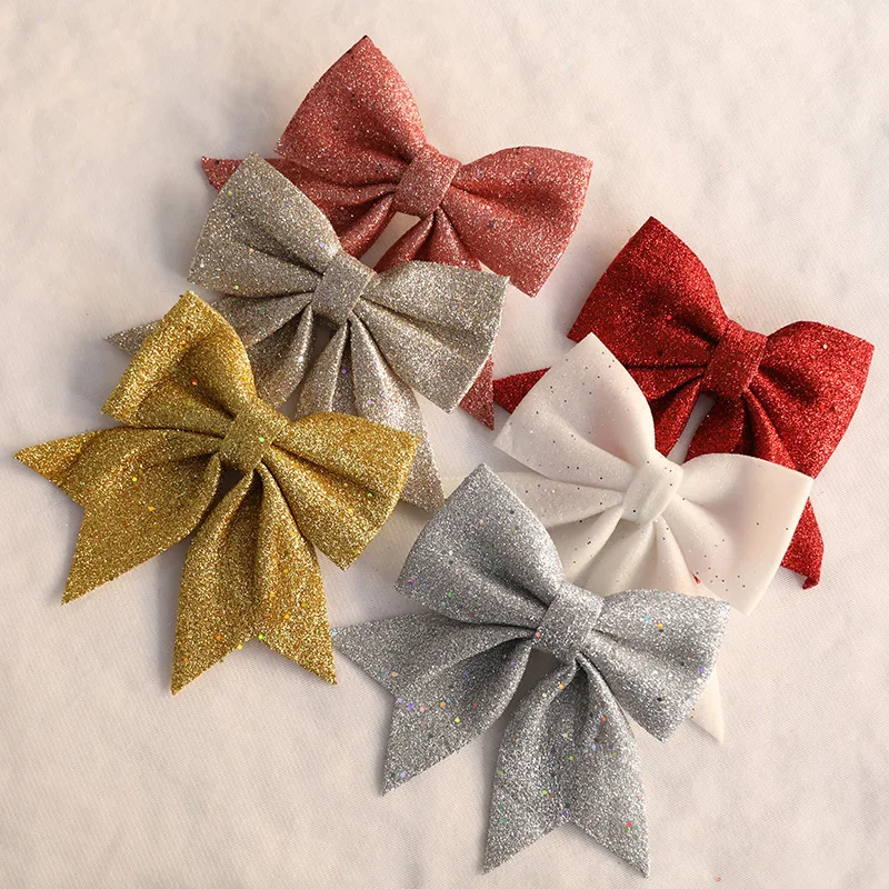 Sparkling Bow Valentine's Day Decoration Xmas Tree Pendant Ornament Home Christmas New Year Party DIY Bows Decoration 4pcs