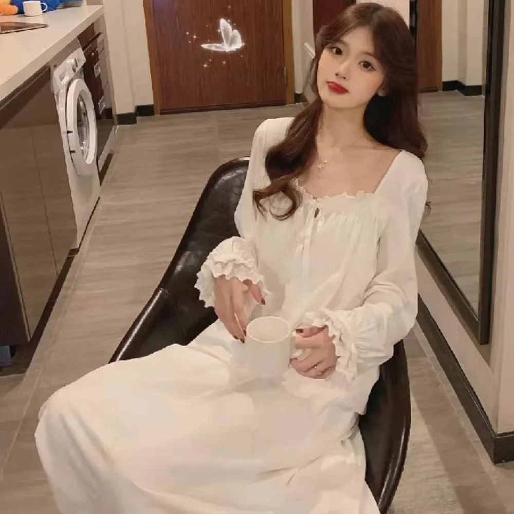 Princess nightdress long sleeve women's pajamas lace palace korean version loose plus size homewear