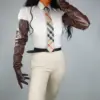 LONG GLOVES Faux Leather PU 35" 90cm Coffee Brown Loose L Unisex PUFF SLEEVES LLDLLNT