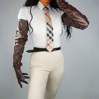LONG GLOVES Faux Leather PU 35" 90cm Coffee Brown Loose L Unisex PUFF SLEEVES LLDLLNT