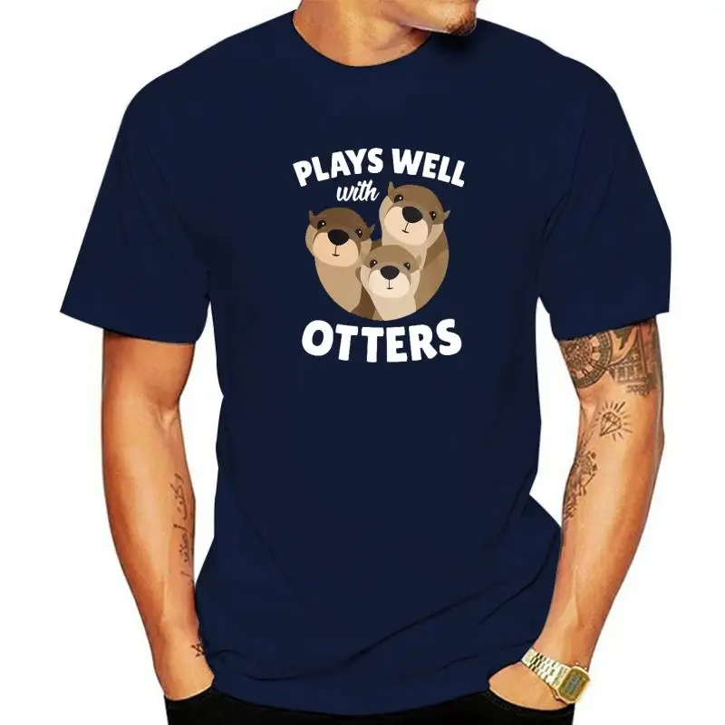 

Футболка мужская с надписью «Play Well With Otters», хлопковая уличная одежда с графическим принтом, с коротким рукавом, подарок на день рождения, Стильная летняя одежда