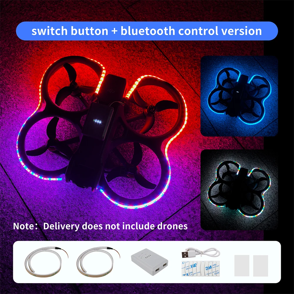 Drone mini avec bande lumineuse LED Bluetooth activée, silicone étanche illuminant en vol nocturne