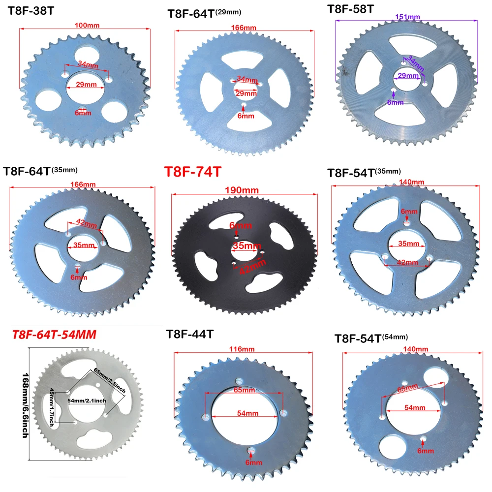 35 38 44 54 64 74 Tooth 44T 54T 64T 74T T8F 35MM Rear Sprocket Mini ...