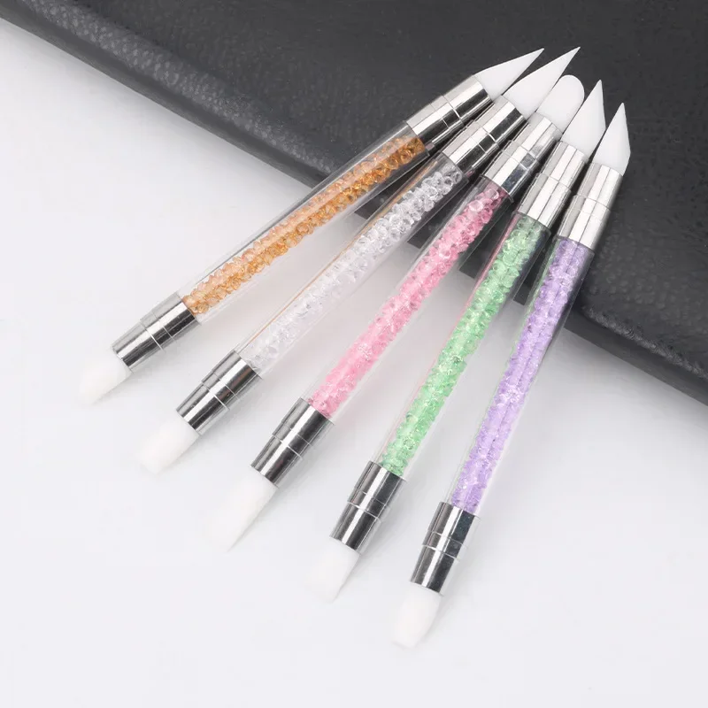 Dual-ended Silicone Nail Art Carving Pen Nail Art Brush Carving Mirror Glitter Powder Dotting Painting Nail Pen Manicure Tools 2
