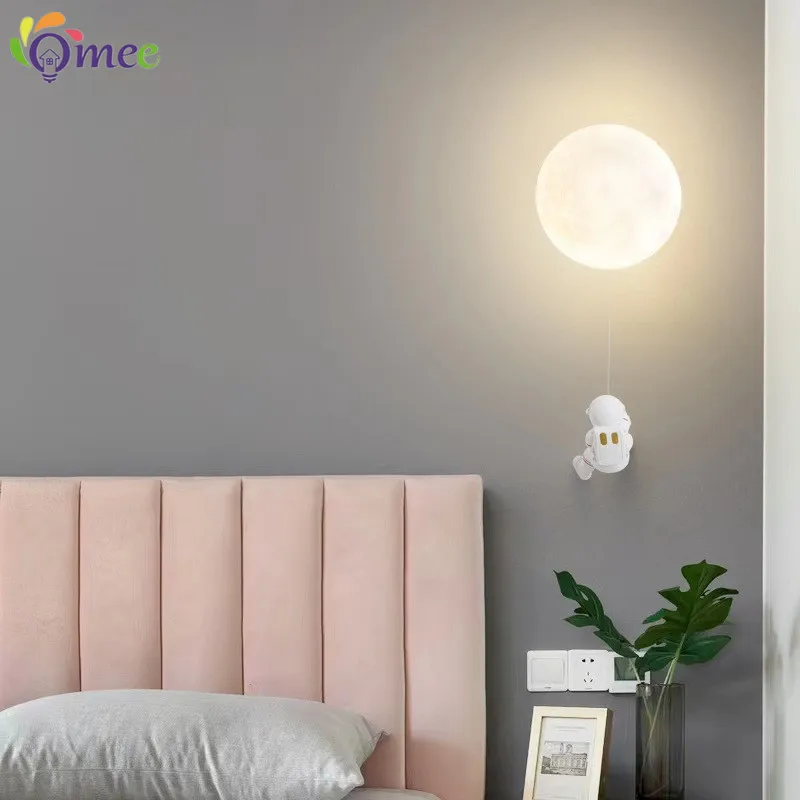 Nordic LED personality astronaut moon children's room wall lamp kitchen dining room bedroom study balcony aisle lamp decoration