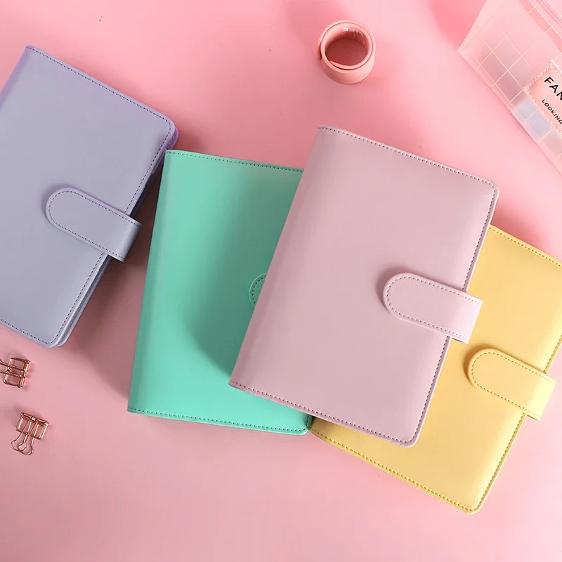 

A6 Loose Leaf Notebook Cover PU Leather Macaroon Color DIY Journal Agenda Planner Cover 6 Ring Binder Kawaii Stationery Notepad