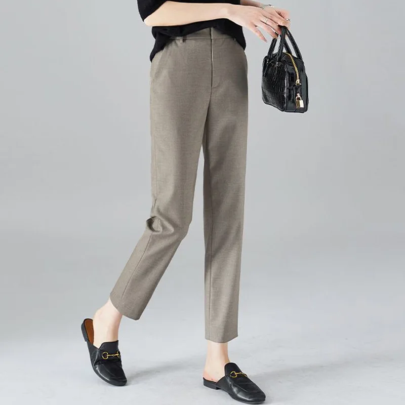 Fashion Loose High Waist Spliced Pockets Zipper All-match Pants Women's 2023 Autumn New Office Lady Solid Color Casual Pants