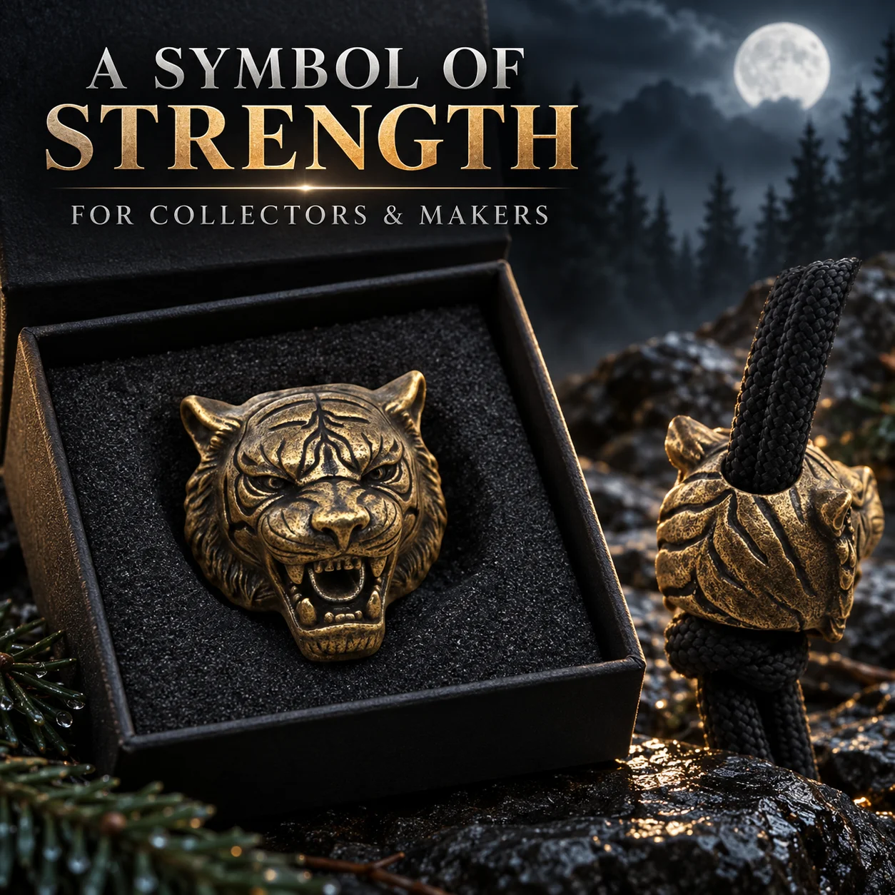 Tiger Head Brass Paracord Beads - Handmade EDC Outdoor Lanyard and Bracelet Accessories
