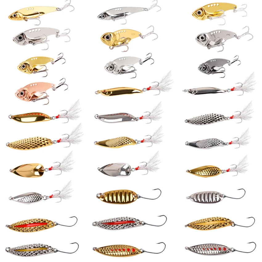 

30pcs/lot Metal Jig Spoon Fishing Lure Set 1.5g-20g Wobblers Kit Pike Spoon Bait Fishing Tackle Pesca Artificial Lures