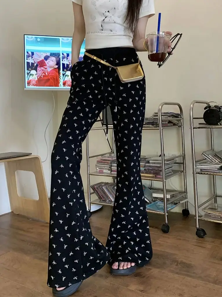 

PLAMTEE Casual Women Flare Pants Chic Summer High Waist Streetwear Slim 2024 Printed New Office Lady Florals Loose All Match