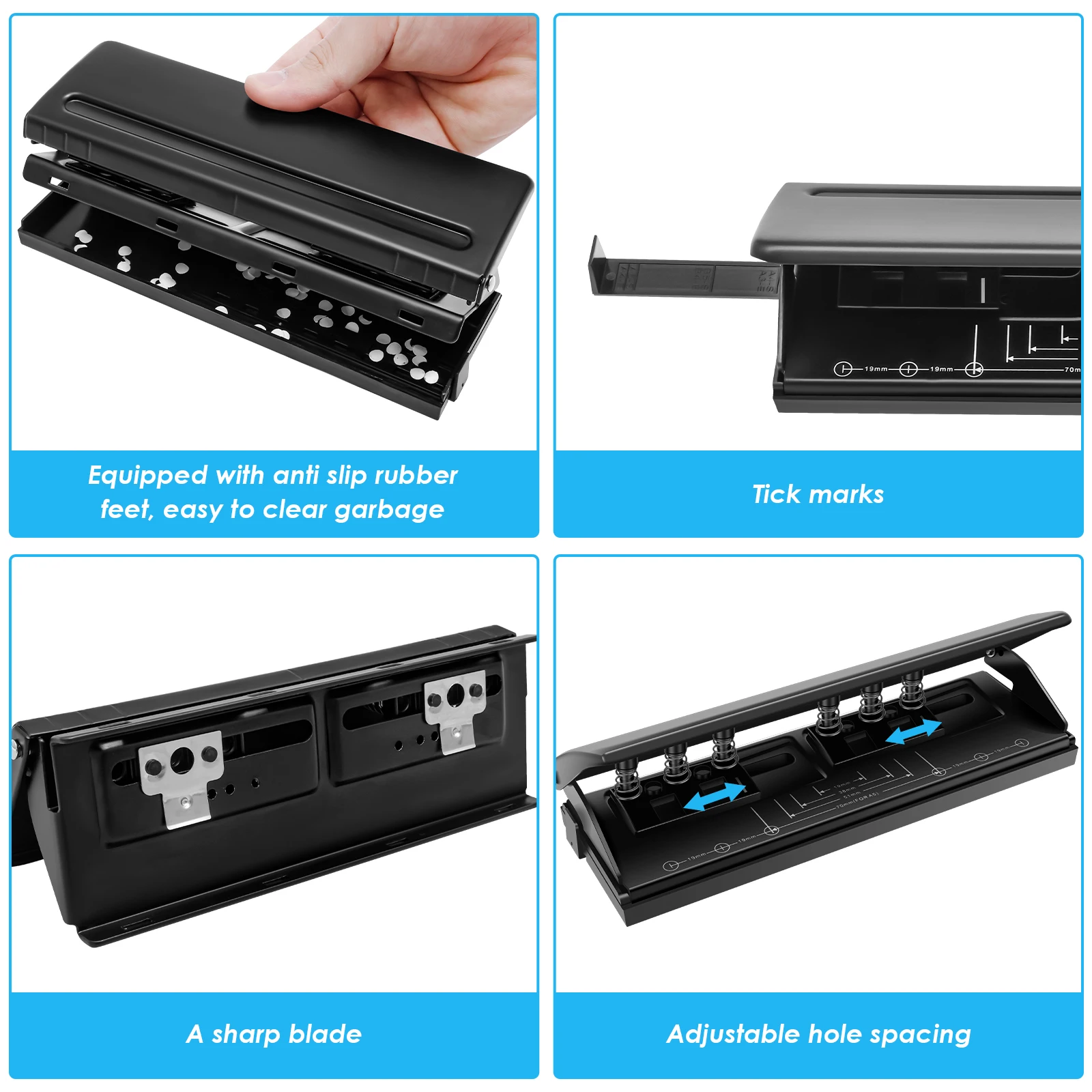 Metal Adjustable 6 Hole Paper Puncher for Notebooks and Planners