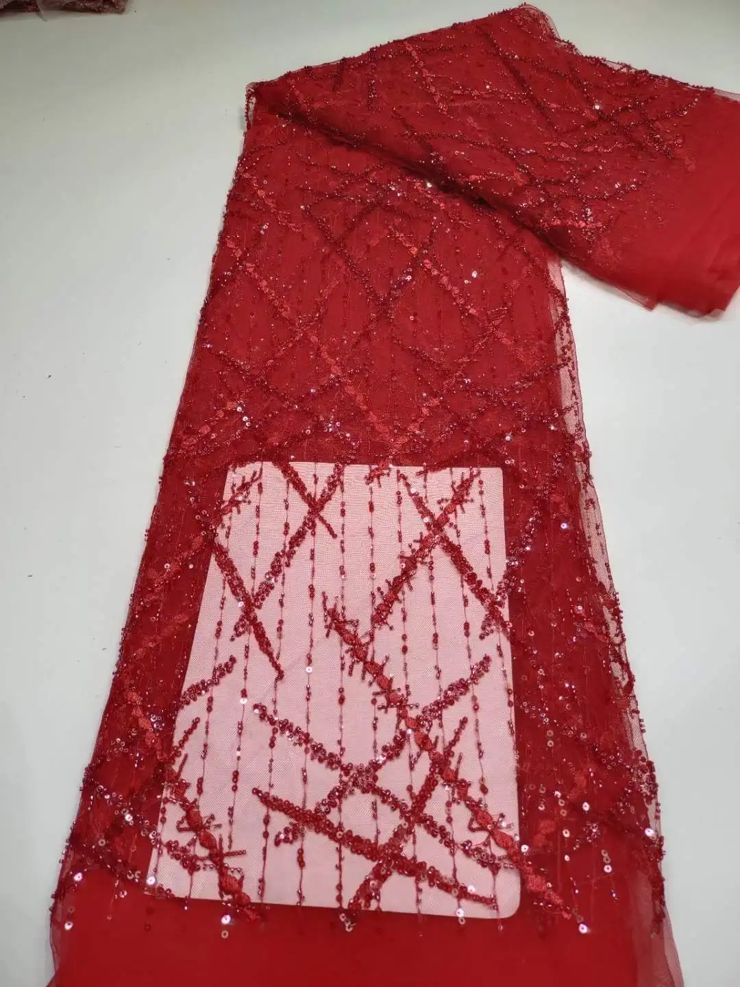 

African Lace Fabric 2023 High Quality French Lace Fabric Luxury Sequins Beads Nigerian Lace Fabric For Dress 5 Yards