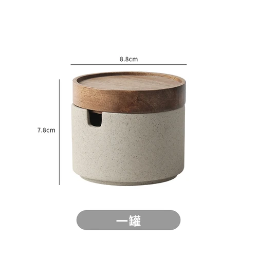 European Kitchen Spice Pepper Storage Bottle Round Ceramic Seasoning Jar with Wooden Lid Salt Tools Porcelain