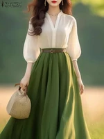 ZANZEA Women Lantern Half Sleeve Dresses Elegant Summer Dress 2025 Spring A-Line Office Lady Vestidos Casual V-Neck Party Robes - Image 2