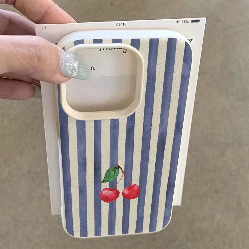 Blue Striped Cherry Fresh Print Phone Case Cover